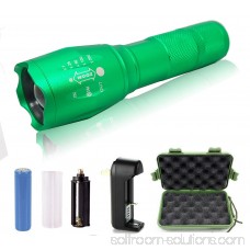 G1000 Military Tactical Flashlight 5 Modes Zoomable Adjustable Focus - Ultra Bright LED Tactical Flashlight - Full Kit (Green)